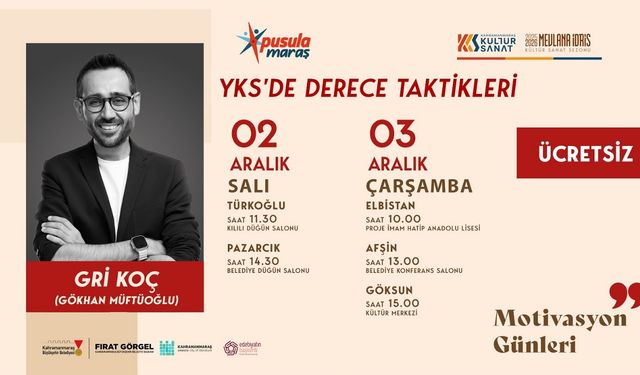 Pusula Maraş’tan Gençlere Motivasyon Desteği; Gri Koç, Üniversite Adaylarıyla Buluşacak