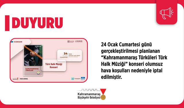 Kahramanmaraş Türküleri Konseri, Olumsuz Hava Koşulları Nedeniyle İptal Edildi