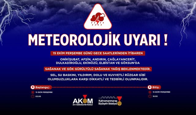 Büyükşehir’den 8 İlçede Kuvvetli Sağanak Uyarısı!
