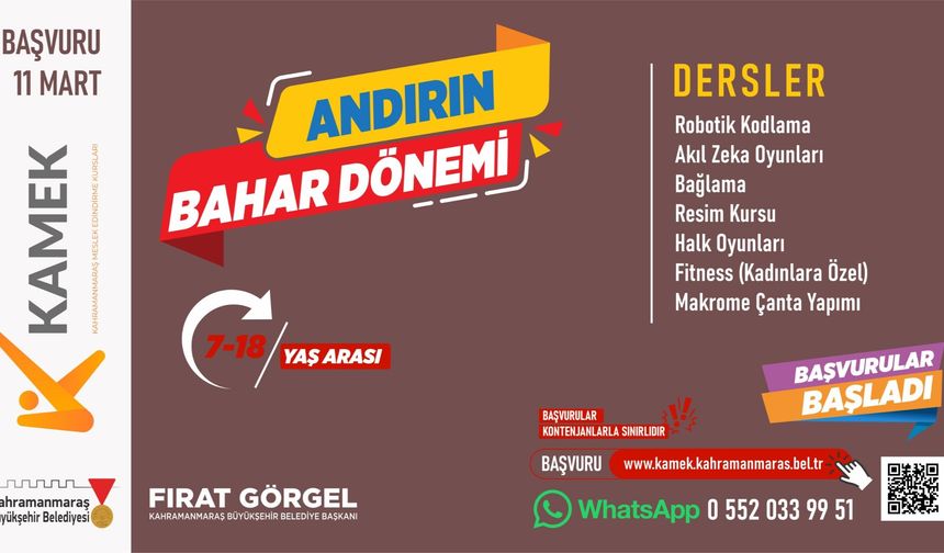 Andırın’da KAMEK Kurslarına Başvurular Başladı; 7 Branşta Ücretsiz Eğitim