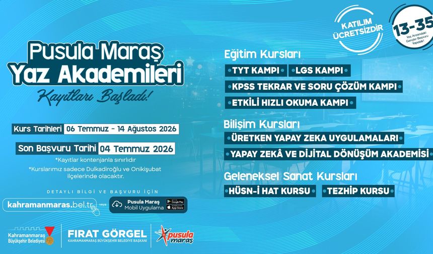 Pusula Maraş Yaz Akademileri’ne Kayıtlar Başladı